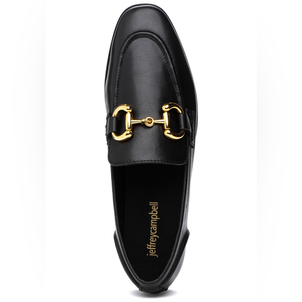 Jeffrey Campbell Velviteen Black Leather Gold Horsebit Loafers Size 8.5